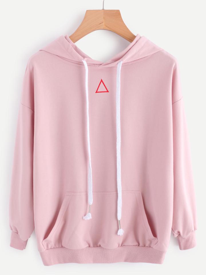 Romwe Triangle Embroidered Graphic Print Kangaroo Pocket Hoodie