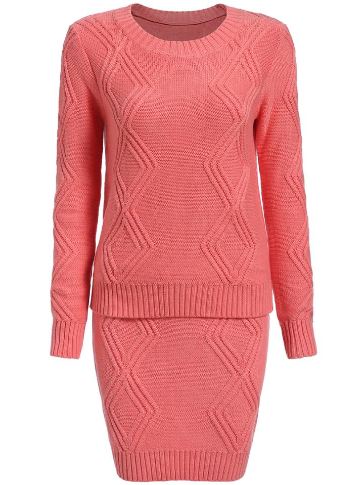 Romwe Long Sleeve Cable Knit Top With Bodycon Skirt