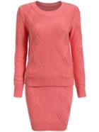 Romwe Long Sleeve Cable Knit Top With Bodycon Skirt