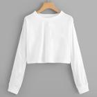 Romwe Striped Tape Sleeve Crop Sweatshirt