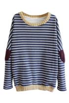 Romwe Stripes Knitted Patched Jumper
