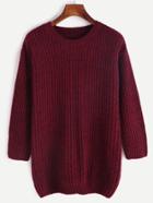 Romwe Burgundy Marled Knit 3/4 Sleeve Sweater