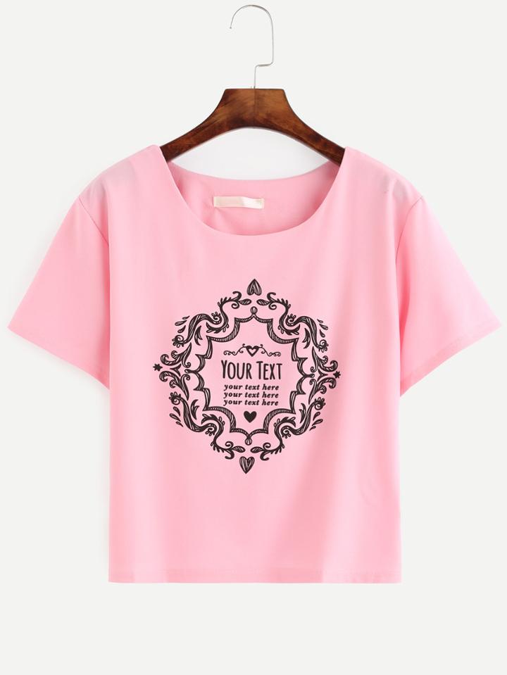 Romwe Pink Slogan Print T-shirt