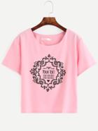 Romwe Pink Slogan Print T-shirt