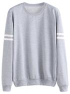 Romwe Heather Grey Varsity Striped Sweatshirt