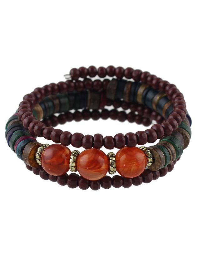 Romwe Coffee Wood Bead Bracelet