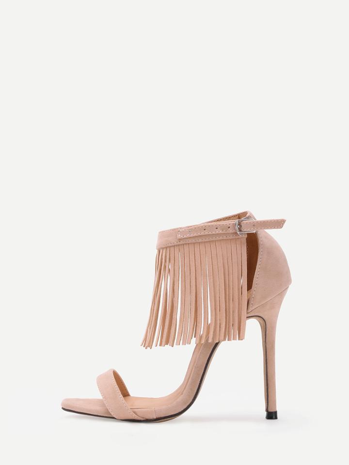 Romwe Apricot Fringe Ankle Strap Pumps