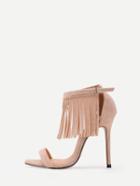 Romwe Apricot Fringe Ankle Strap Pumps
