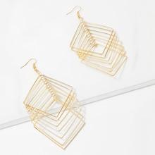 Romwe Open Square Layered Drop Earrings 1pair