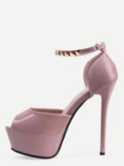 Romwe Pink Studs Ankle Strap Stiletto Mule Sandals