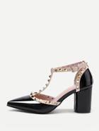 Romwe Rockstud Decorated Point Toe Heeled Shoes