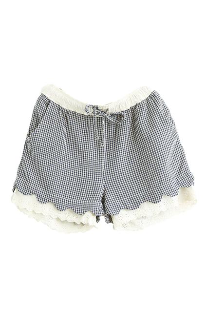 Romwe Drawstring Blue Check Shorts
