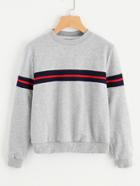 Romwe Striped Panel Heather Knit Sweatshirt