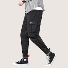 Romwe Guys Side Pocket Velcro Hem Drawstring Cargo Pants