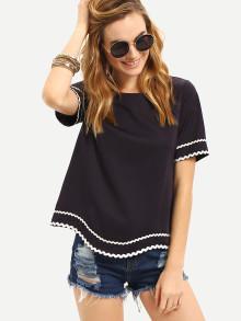 Romwe Waved Print Trim Short Sleeve Blouse