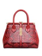 Romwe Flower Embossed Structured Tote Bag - Red