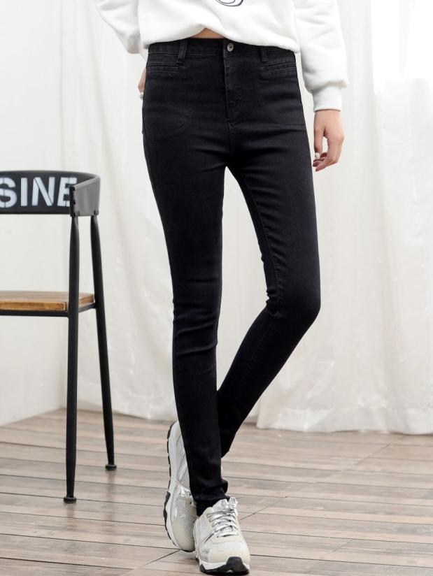 Romwe Women Black Denim Slim Leg Jeans
