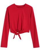 Romwe Crop Long Sleeve Red T-shirt