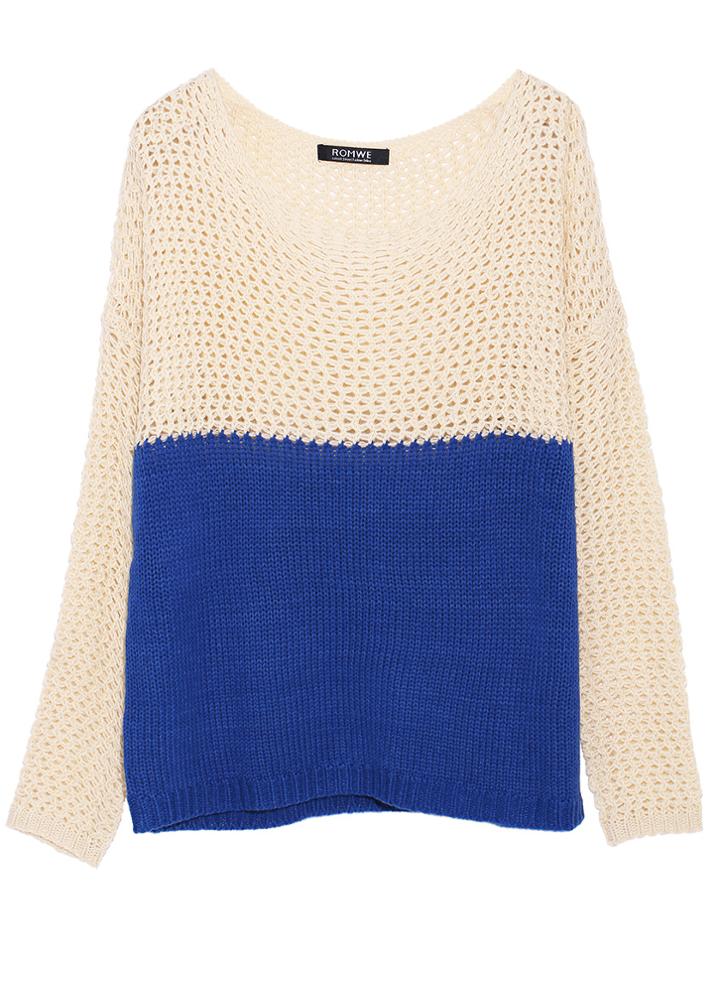 Romwe Dual-tone Hollow Perspective Knitted Jumper