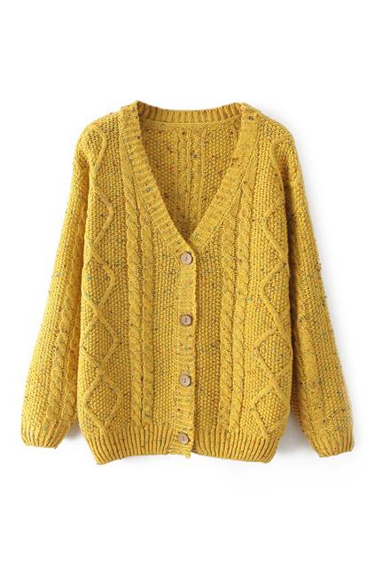 Romwe V Neck Twisted Yellow Cardigan