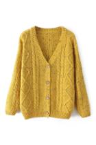 Romwe V Neck Twisted Yellow Cardigan