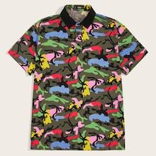 Romwe Guys Contrast Collar Colorblock Camo Polo Shirt