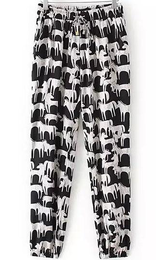 Romwe Elastic Waist Horse Print Pant