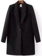 Romwe Lapel Single Button Pockets Woolen Black Coat