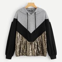 Romwe Contrast Sequin Cut-and-sew Chevron Hoodie