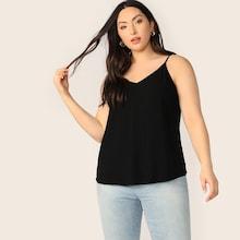 Romwe Plus Solid V-back Cami Top