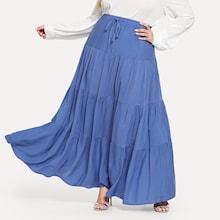 Romwe Plus Drawstring Tiered Seam Skirt