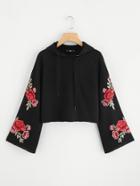 Romwe Embroidery Patch Bell Sleeve Hoodie
