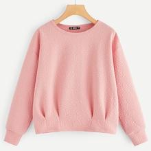 Romwe Pleated Textured Solid Pullover