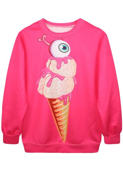 Romwe Ice Cream Print Red Sweatshirt