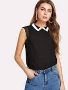 Romwe Contrast Collar High Low Top