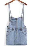 Romwe Strap With Pocket Zipper Denim Blue Dress