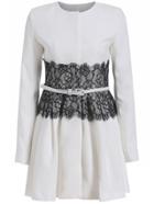 Romwe Long Sleeve Contrast Lace With Belt White Dress