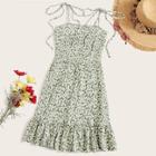Romwe Tie Shoulder Ruffle Hem Daisy Cami Sundress