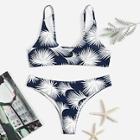 Romwe V-neck Thin Strap Top With Plant Pattern Bikini Set