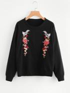 Romwe Symmetrical Floral Embroidered Sweatshirt