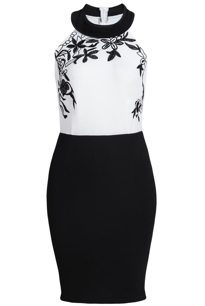 Romwe Colour-block Embroidered Bodycon Dress