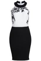 Romwe Colour-block Embroidered Bodycon Dress