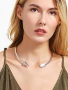 Romwe Unique Curved Arrow Silver Plated Choker Necklace