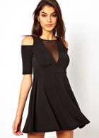 Romwe Off-shoulder Sheer Mesh Dress