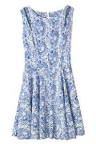 Romwe Romwe Blue And White Porcelain Print Cut-out Blue Dress