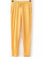 Romwe Draw Cord Waist Studded Yellow Pant
