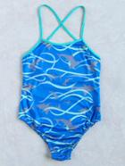 Romwe Blue Shark Print Cross Back One-piece Swimwear