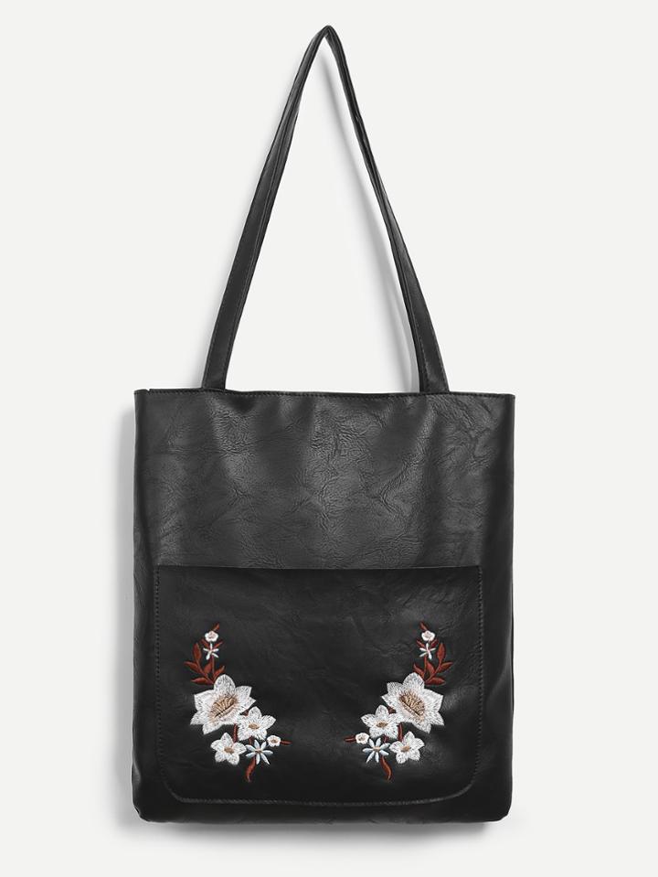 Romwe Flower Embroidered Pu Shoulder Bag