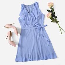 Romwe Ruffle Trim Knot Side Solid Dress