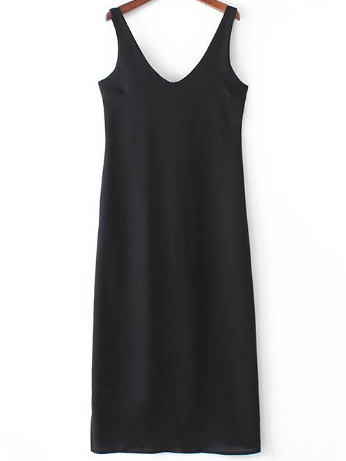 Romwe V-neckline Tie Detail Open Back Sheath Dress